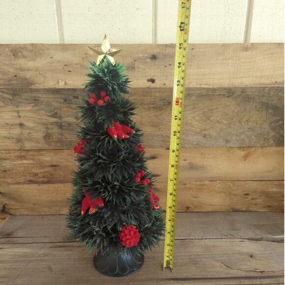 Vtg 1950s Tabletop Plastic Christmas Tree with Red Flocked Ornaments Gold Star - Picture 9 of 10